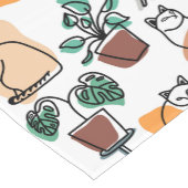 ラインアートスケッチ猫と花 ショートテーブルランナー (コーナー)