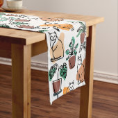 ラインアートスケッチ猫と花 ショートテーブルランナー (インサイチュ)