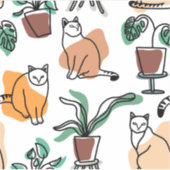 ラインアートスケッチ猫と花 シール (正面)