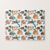 ラインアートスケッチ猫と花 ジグソーパズル (横)