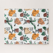 ラインアートスケッチ猫と花 ジグソーパズル (横)