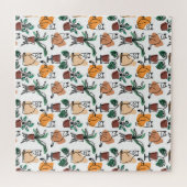 ラインアートスケッチ猫と花 ジグソーパズル (横)