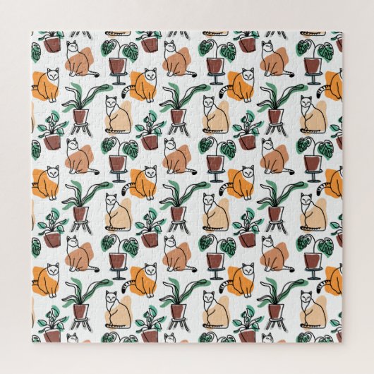 ラインアートスケッチ猫と花 ジグソーパズル (縦)