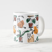 ラインアートスケッチ猫と花 ジャンボコーヒーマグカップ (正面右)