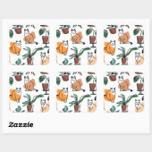 ラインアートスケッチ猫と花 スクエアシール (シート)