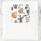 ラインアートスケッチ猫と花 スクエアシール (バッグ)