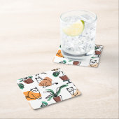 ラインアートスケッチ猫と花 スクエアペーパーコースター (インサイチュ)