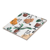 ラインアートスケッチ猫と花 タイル (側面)