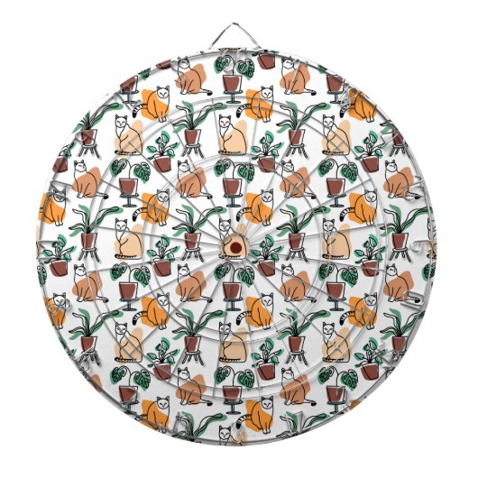 ラインアートスケッチ猫と花 ダーツボード (正面)