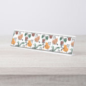 ラインアートスケッチ猫と花 デスクネームプレート (正面)