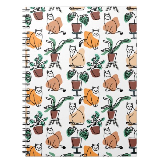 ラインアートスケッチ猫と花 ノートブック (正面)