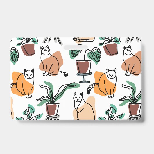 ラインアートスケッチ猫と花 バッジ (正面)