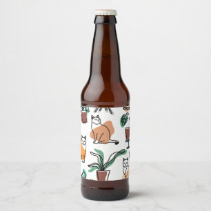 ラインアートスケッチ猫と花 ビールラベル