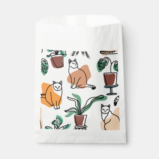 ラインアートスケッチ猫と花 フェイバーバッグ (正面)