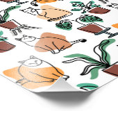 ラインアートスケッチ猫と花 フォトプリント            (角)