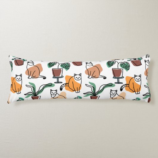 ラインアートスケッチ猫と花 ボディピロー (正面)