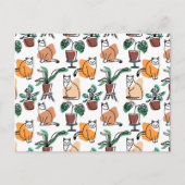 ラインアートスケッチ猫と花 ポストカード (正面)