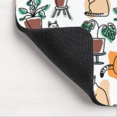 ラインアートスケッチ猫と花 マウスパッド (コーナー)