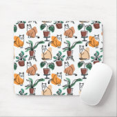 ラインアートスケッチ猫と花 マウスパッド (マウス)