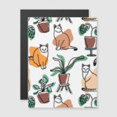 ラインアートスケッチ猫と花 マグネット招待状 (正面/裏面)