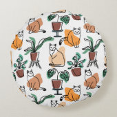 ラインアートスケッチ猫と花 ラウンドクッション (裏面)