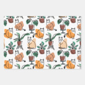 ラインアートスケッチ猫と花 ラッピングペーパーシート (正面3)