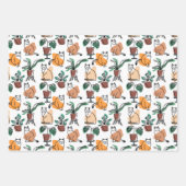 ラインアートスケッチ猫と花 ラッピングペーパーシート (正面2)