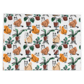 ラインアートスケッチ猫と花 ラージペーパーバッグ (裏面)