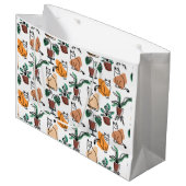 ラインアートスケッチ猫と花 ラージペーパーバッグ (正面アングル)