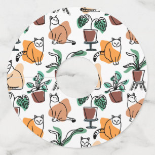 ラインアートスケッチ猫と花 ワイングラスタグ