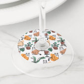 ラインアートスケッチ猫と花 ワイングラスタグ (クローズアップ)