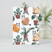 ラインアートスケッチ猫と花 出欠カード (スタンド正面)