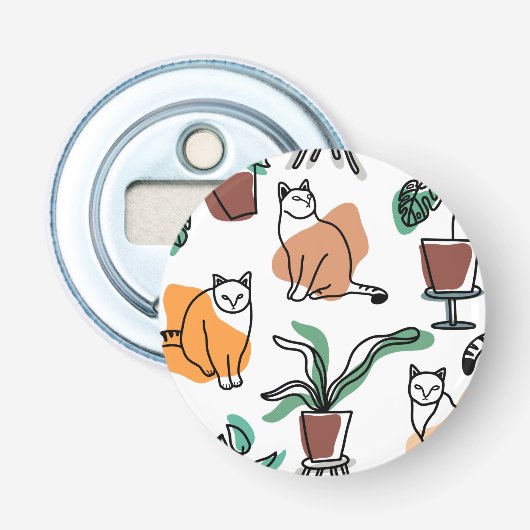 ラインアートスケッチ猫と花 栓抜き (正面)