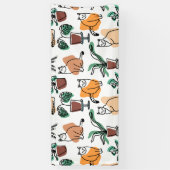 ラインアートスケッチ猫と花 横断幕 (縦)