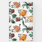 ラインアートスケッチ猫と花 横断幕 (縦)