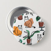 ラインアートスケッチ猫と花 缶バッジ (正面&裏面)