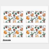 ラインアートスケッチ猫と花 長方形シール (シート)