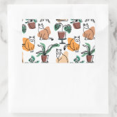 ラインアートスケッチ猫と花 長方形シール (バッグ)