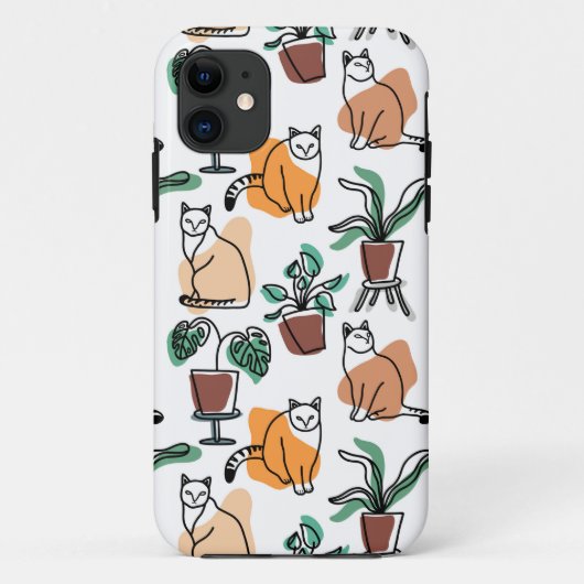 ラインアートスケッチ猫と花 Case-Mate iPhoneケース (裏面)