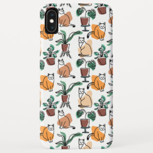 ラインアートスケッチ猫と花 iPhone XS MAXケース