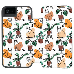 ラインアートスケッチ猫と花 iPhone SE/5/5sウォレットケース