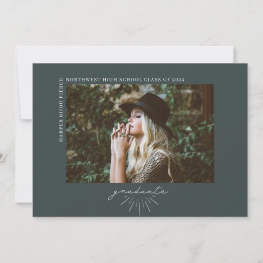 ラインアートダークエメラルド卒業水平フォト 案内状 (正面)