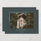 ラインアートダークエメラルド卒業水平フォト 案内状 (正面/裏面)