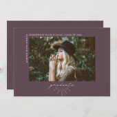 ラインアートダークパープル卒業水平フォト 案内状 (正面/裏面)