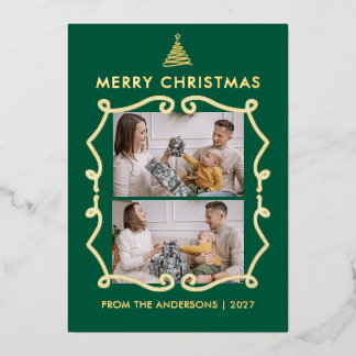 ラインアートツリーの遊び心フレーム2枚の写真 クリスマス 箔シーズンカード
