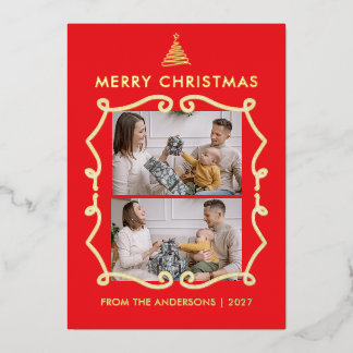 ラインアートツリーの遊び心フレーム2枚の写真 クリスマス 箔シーズンカード