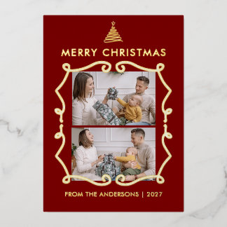 ラインアートツリーの遊び心フレーム2枚の写真 クリスマス 箔シーズンカード