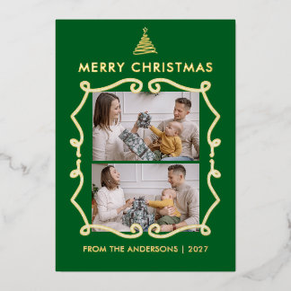 ラインアートツリーの遊び心フレーム2枚の写真 クリスマス 箔シーズンカード