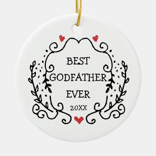ラインアートパーソナライズされたリース最高のゴッドファーザー セラミックオーナメント (正面)