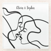 ラインアートパーソナライズされたレズビアン ガラスコースター (正面)